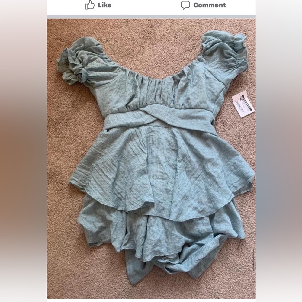 Tie back blue romper dress